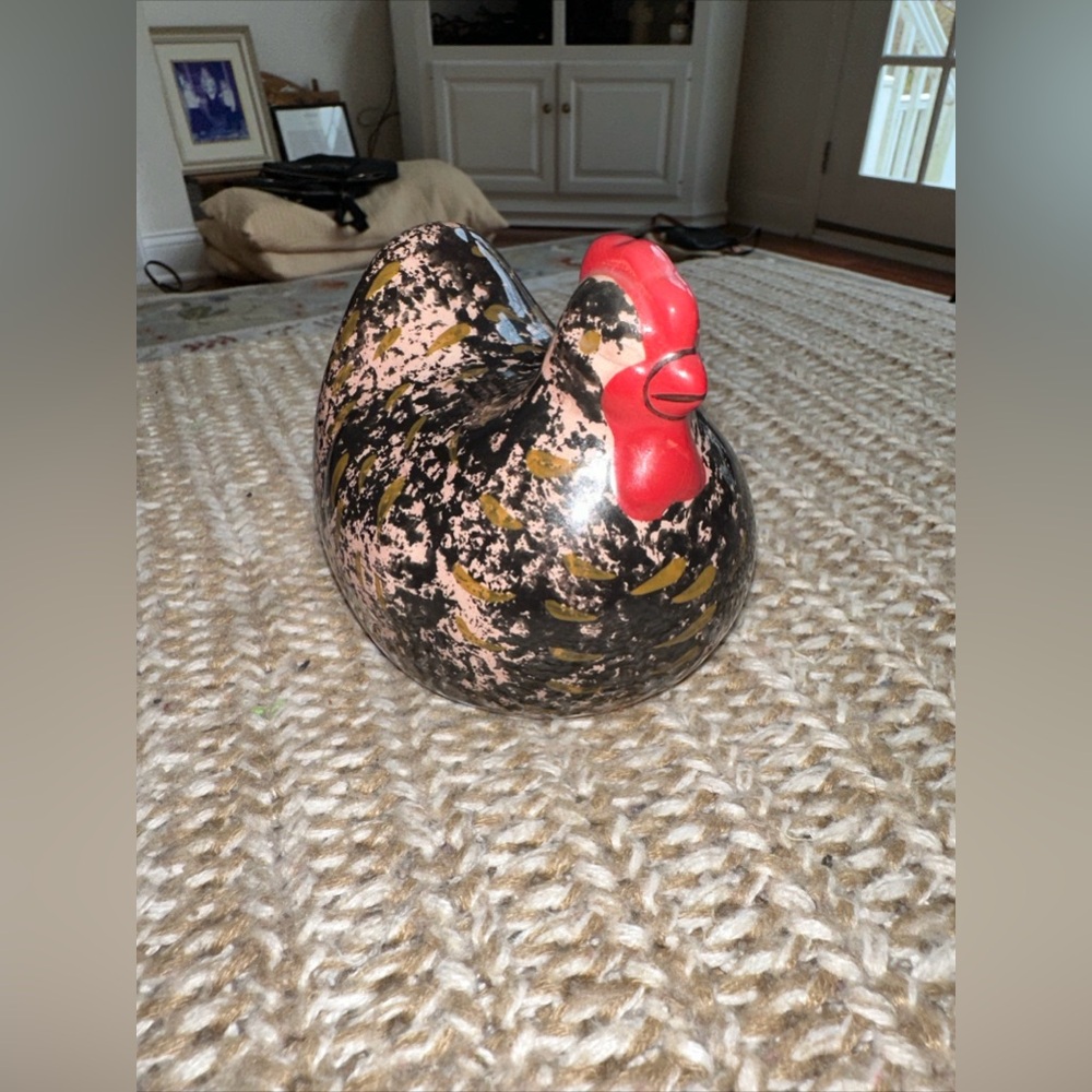 COLDWATER CREEK Artisan Hand Painted Glazed Black Sponge Pattern Hen, Ceramic